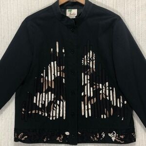 KulaKula Women's Black Floral Embroidered‎ Cotton Blend Jacket - L